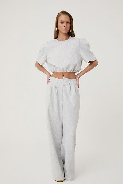 Quzu Wide Leg Sweatpants Gray