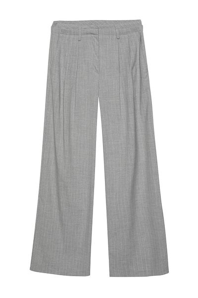 Quzu Double Waist Detailed Back Printed Trousers Light Gray