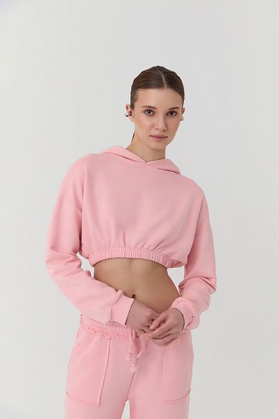 Quzu Hooded Crop Sweatshirt Pink