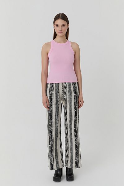 Quzu Halter Collar Basic Corded Tank Top Pink