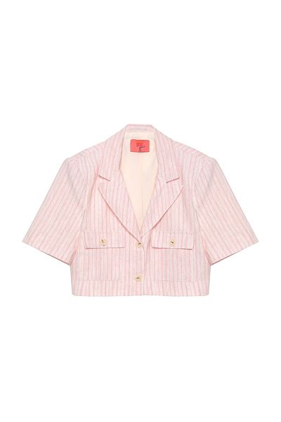 Quzu Double Breasted Collar Pocket Detailed Short Jacket Pink