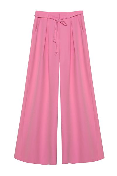 Quzu Wide Leg Trousers with Tie Detail Pink