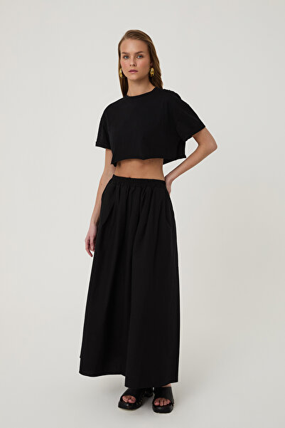 Quzu Pocket Detailed Voluminous Skirt Black