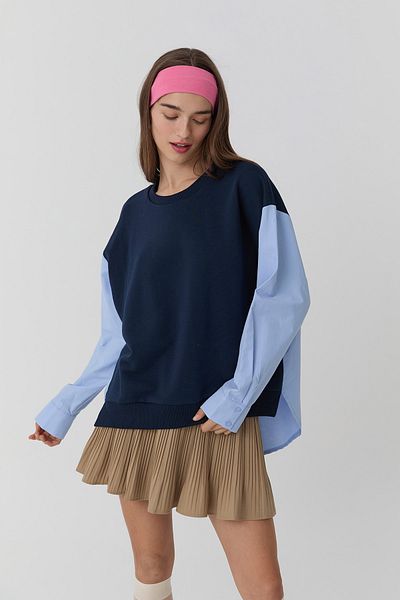Quzu Πουκάμισο με λεπτομέρεια φούτερ Navy Blue