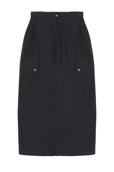 Quzu Cargo Midi Skirt with Back Slit Detail Black