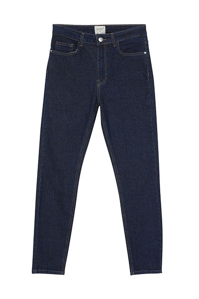 Quzu High Waist Slim Leg Jeans Trousers Navy Blue