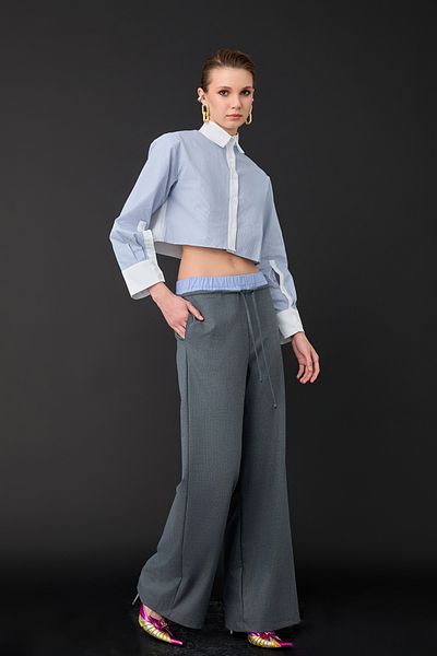 Quzu Boxer Detailed Wide Leg Trousers Gray
