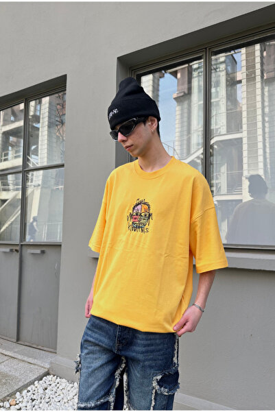 serline Tricou galben supradimensionat brodat