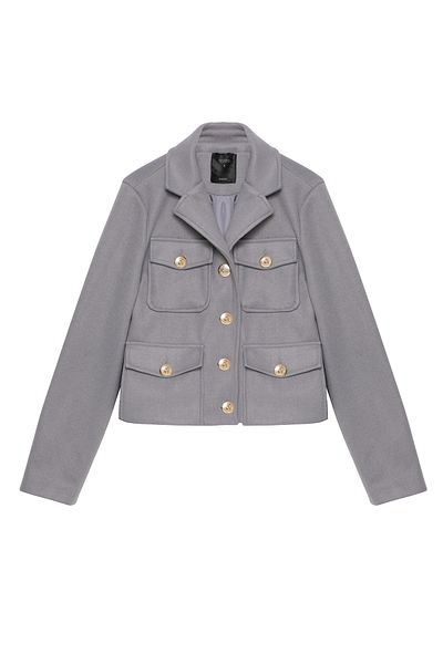Quzu Button Detailed Stamp Jacket Gray