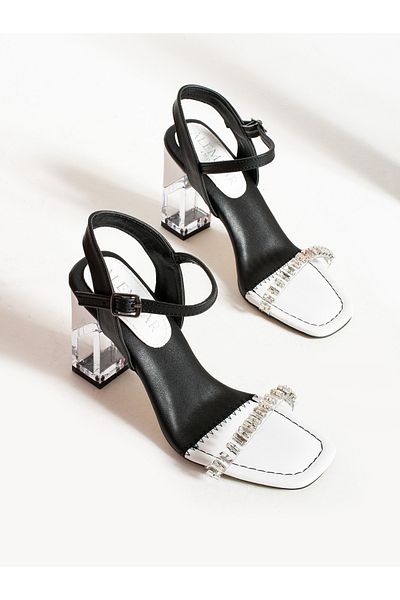 Alemdar Shoes Γυναικεία παπούτσια STELLİ White Stone με λεπτομέρεια με τακούνι