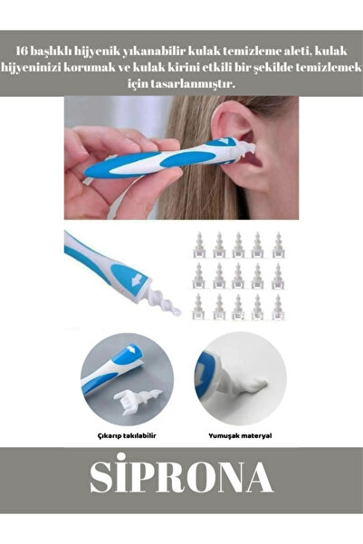 Siprona 16 Başlıklı Hijyenik Yıkanabilir Kulak Temizleme Aleti Silikon Kulak Kiri Temizleme Seti