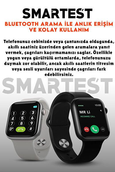 SMARTEST Arama Özellikli Tüm Telefonlarla Uyumlu Yeni Versiyon Akıllı Saat ve Dokunmatik Bluetooth Kulaklık