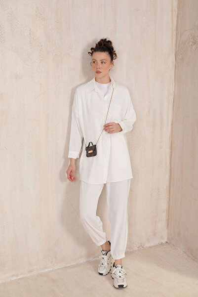 Melike Tatar EKRU بدلة قميص كريب دبي 32-6133