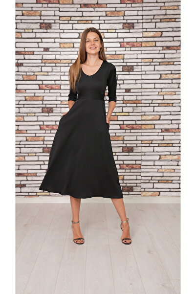 Styling Park Cepli Midi Boy Truvakar Kol Elbise