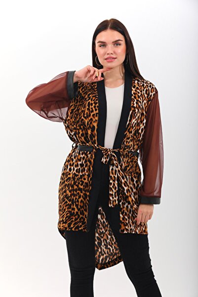 marecaldo Yazlık Kadın Giyim Modası Avangart Kimono Modeli Diverso Kahve Desen