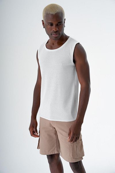 CHUBA Ανδρικό Stretchy Crew-Neck Stretchy And Knit Textured Sleeveless Tricot Tank Top Λευκό 24S269
