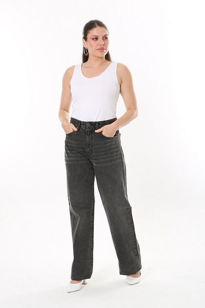 Şans Women's Large Size Anthracite High Waist 5 Pocket Jeans 65N37745