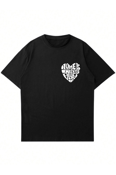 Ginevra Tricou oversize, unisex, cu decolteu, acasă, unde inima este imprimată