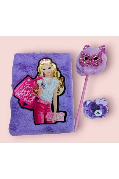 sevgi kırtasiye Candy Girl Plush Sequined Sequined Commemorative Book - With Owl Pencil and Pencil Sharpener Gift