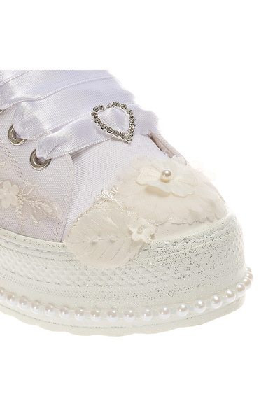 Ayakkabı Tutkusu Stilo ® por Весільні туфлі Вишукані білі атласні туфлі на шнурівці з серцеподібним декором та зручним дизайном