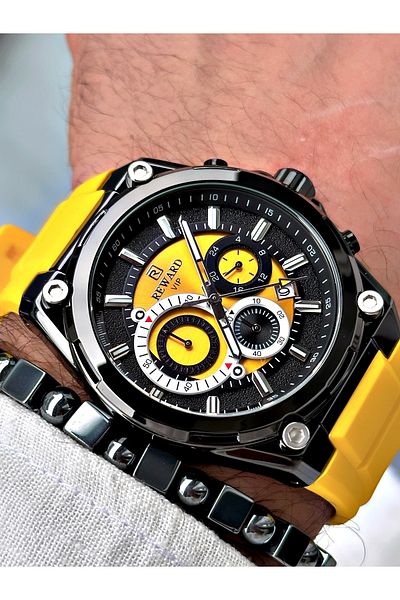 Reward Black Silicone Men's Wristwatch - Stylish Sports String, Bracelet Gift