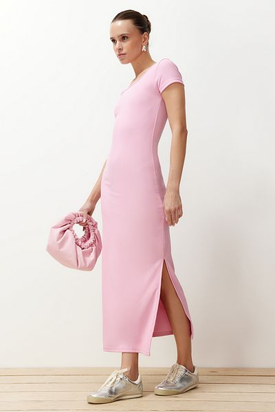 Trendyol Collection Pink Plain Bodycone Fitted Flexible Ottoman Knitted Maxi Pencil Dress TWOSS24EL00968