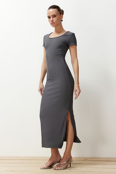 Trendyol Collection Anthracite Plain Bodycone Fitted Flexible Ottoman Knitted Maxi Pencil Dress TWOSS24EL00968