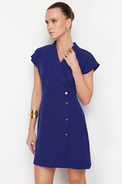 Trendyol Collection Rochie mini țesută Indigo la dublu piept cu nasturi TWOSS24EL00657