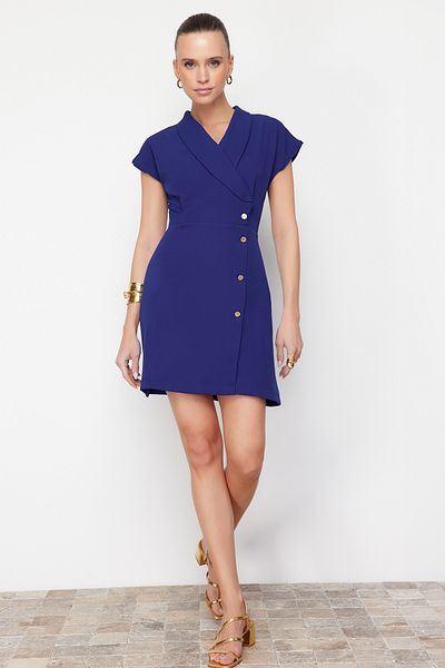 Trendyol Collection Rochie mini țesută Indigo la dublu piept cu nasturi TWOSS24EL00657