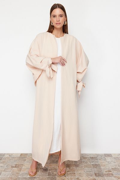 Trendyol Modest Stein Bequeme Passform Gewebte Aerobin Lange Kappe & Ferace & Abaya TCTSS24KK00005