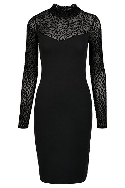 Urban Classics Damen Damenkleid mit Rollkragen aus Flockspitze und Rollkragen