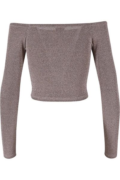 Urban Classics Damen Bayan Omuz Açık Simli Uzun Kollu
