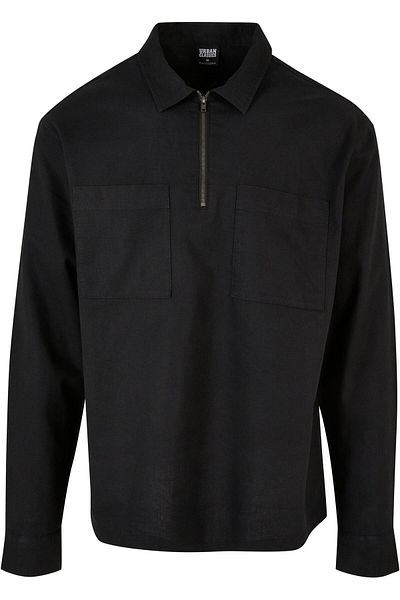 Urban Classics Herren-Hemd aus Baumwollleinen mit halbem Reißverschluss