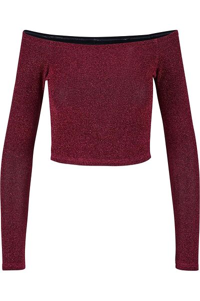Urban Classics Damen Ladies Off Shoulder Glitter Longsleeve