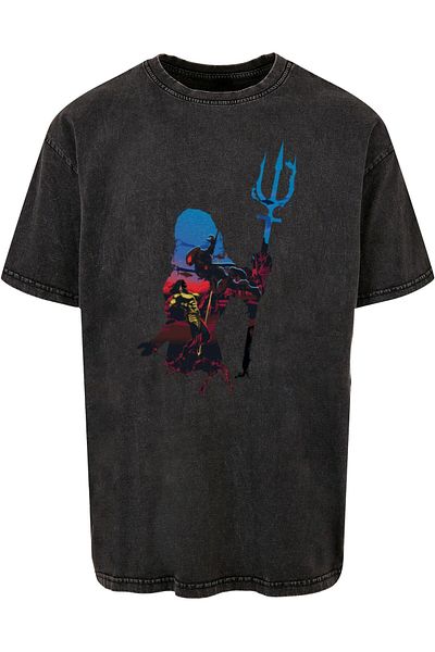 ABSOLUTE CULT Herren Aquaman - Battle Silhouette Acid Washed Oversized Tee