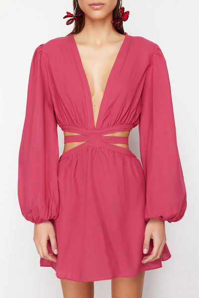 Trendyol Collection Φούξια Μίνι υφαντό φόρεμα παραλίας TBESS23EL00140