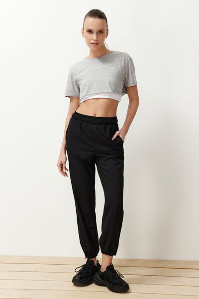 Trendyol Collection Black Leg Zipper Detailed Thin Knitted Sports Lycra Sweatpants THMSS24EA00002