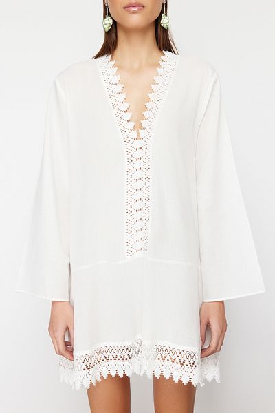Trendyol Collection White Mini Woven Lace Detailed Beach Dress TBESS24EL00102