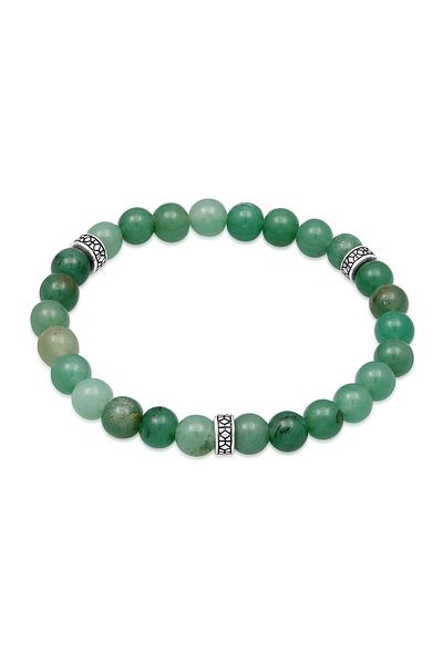KUZZOI Armband Herren Aventurin Grün Bead Vintage 925 Silber