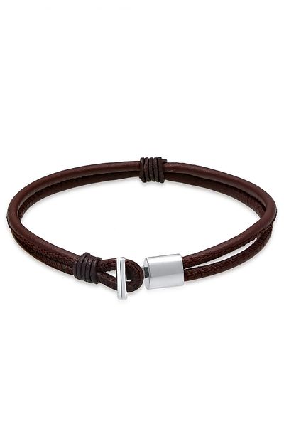 KUZZOI Armband Herren Basic Echtleder Knoten Haken 925er Silber