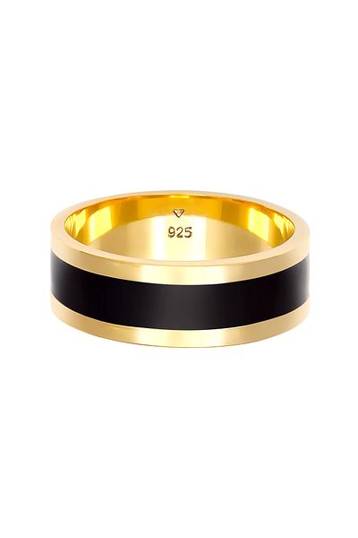 KUZZOI Ring Bandring Casual Geo Emaille Schwarz 925 Sterling Silber