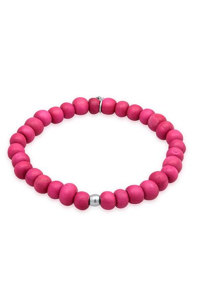 KUZZOI Armband aus 925er Silber – Holz, Perlen und Rosa-Perlen