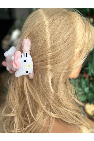 QUEEN AKSESUAR Luxury brand fashion with 3d toy Hello kitty with cat plush furry clothespin buckle women's children's buckle pink