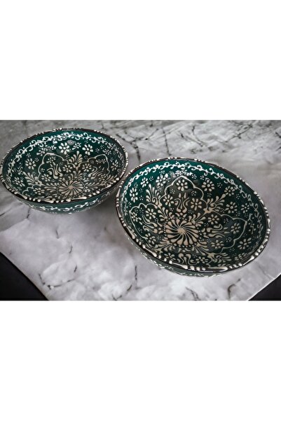 Buğra Çini 2'li Kase Seti Çorba-Sunumluk -Çerezlik Anadolu Motifli Seramik Ka...