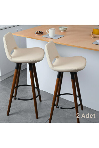 Just Home Retro 2'li Bar Taburesi - Krem - 107 cm