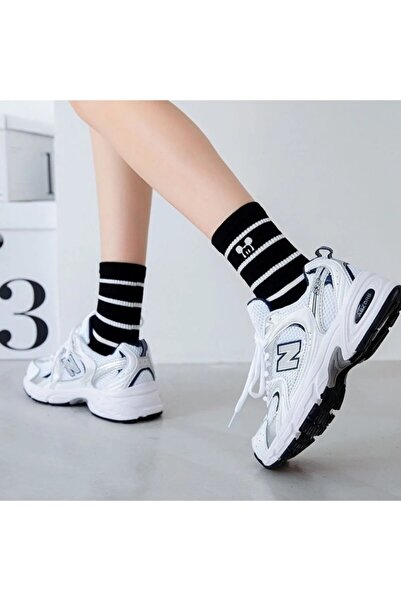 çorapmanya 4 Pairs Multicolored Mouse Patterned Striped Cotton College Tennis Socks