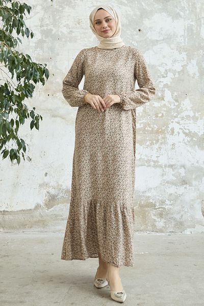 InStyle Rochie lejeră din viscoză cu margarete crocante - bej