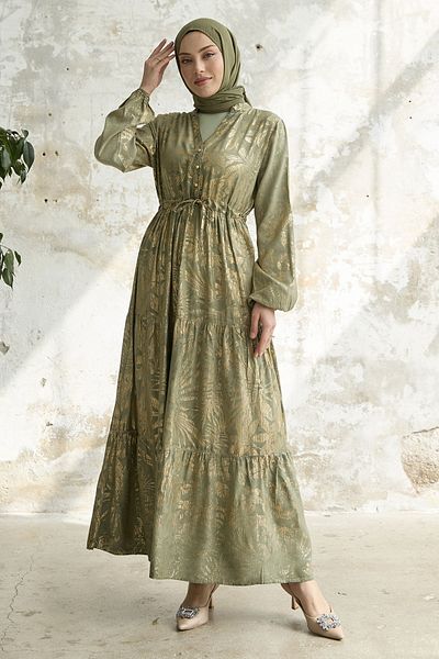 InStyle Φόρεμα με χρυσό φύλλο λουλουδιών - μέντα
