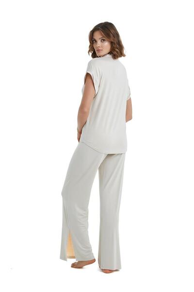 Blackspade Kadın Kısa Kol Önden Düğmeli Bej Pijama Takımı C9T7N3O15-