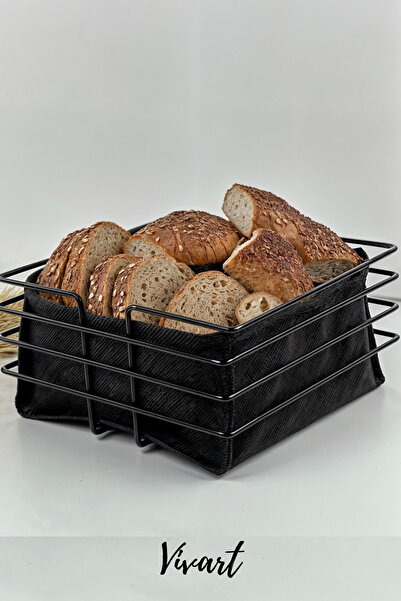 Vivart وعاء خبز مربع أسود - قماش مخطط معدني